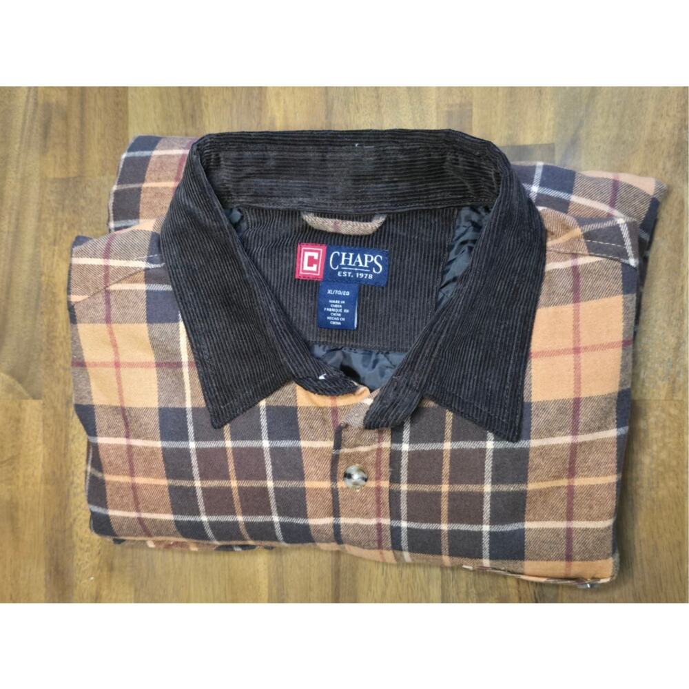 Men's Chaps Flannel Shirt Plaid Jacket Corduroy Collar Chestnut NWT XL